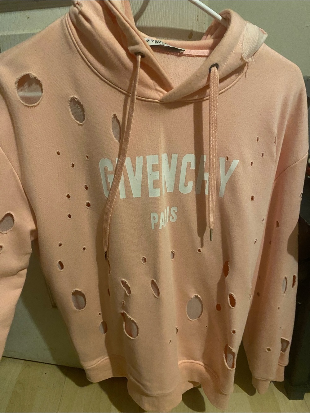Givenchy Peach Distressed Logo Hoodie Size M